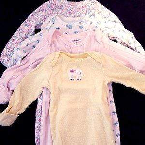 4 Pk of Carters NB Size Sleep Sack/ Nightgowns